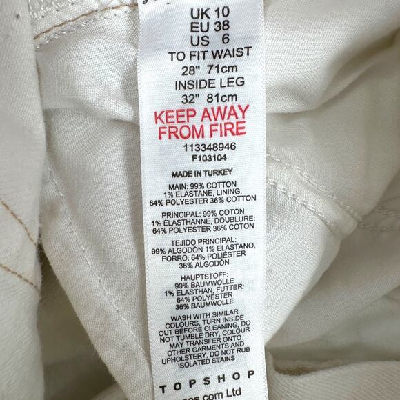 Topshop White Frayed Hem Jeans Cotton Blend Stretch Casual Womens 28 - Picture 4 of 7